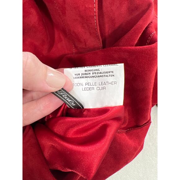 Gimo’s 100% Pelle Leather Red Button Front Jacket Made Italy Size FR 48 - Picture 6 of 7